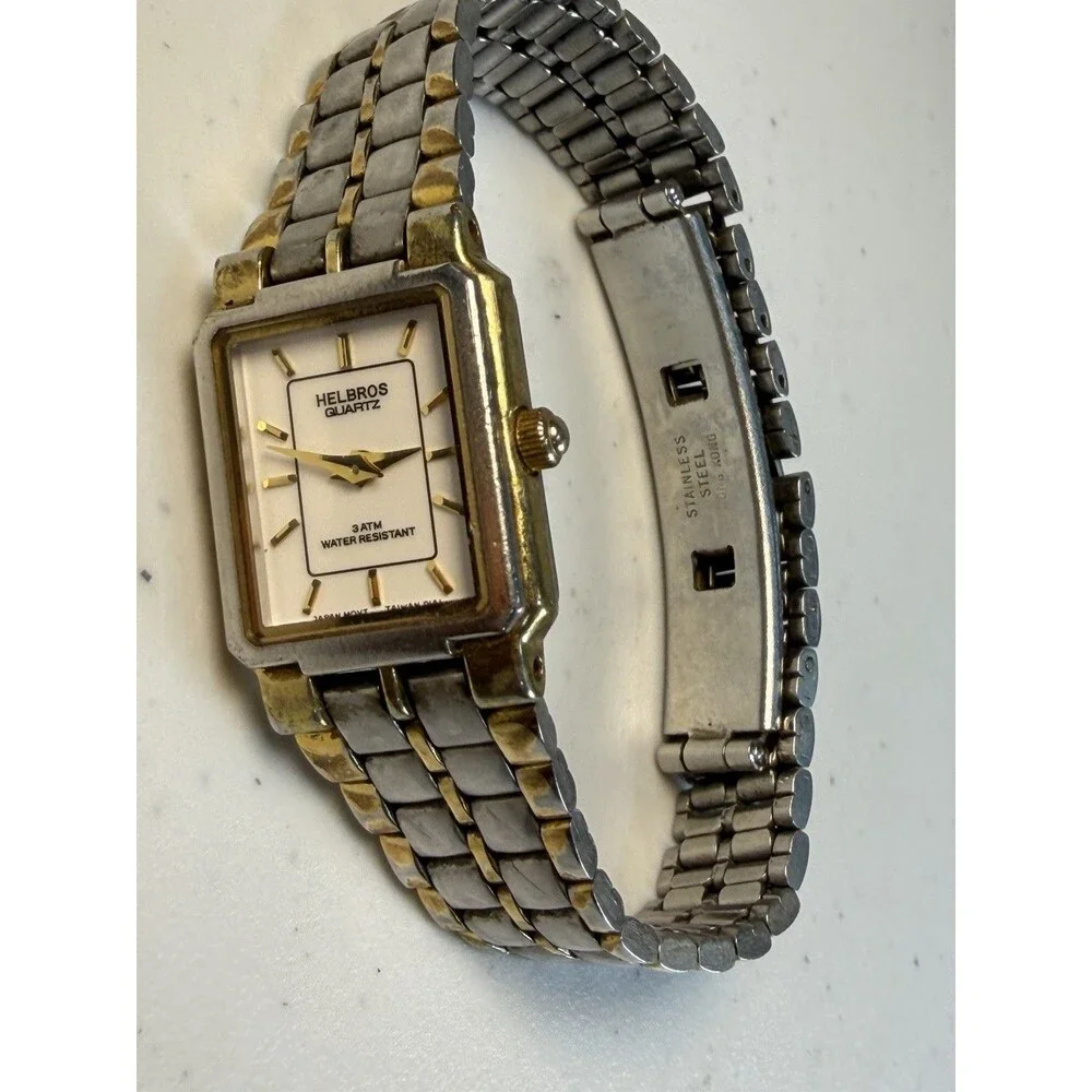 Helbros Quartz Women’s Rectangle Two Tone Watch 16mm 3ATM Japan Movt Working